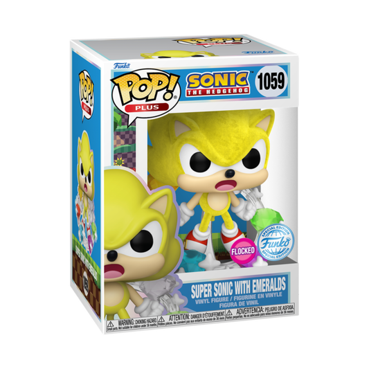 Sonic the Hedgehog - Super Sonic with Emeralds Flocked Pop!